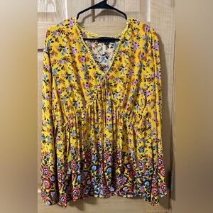 Floral Yellow V-Neck Blouse
